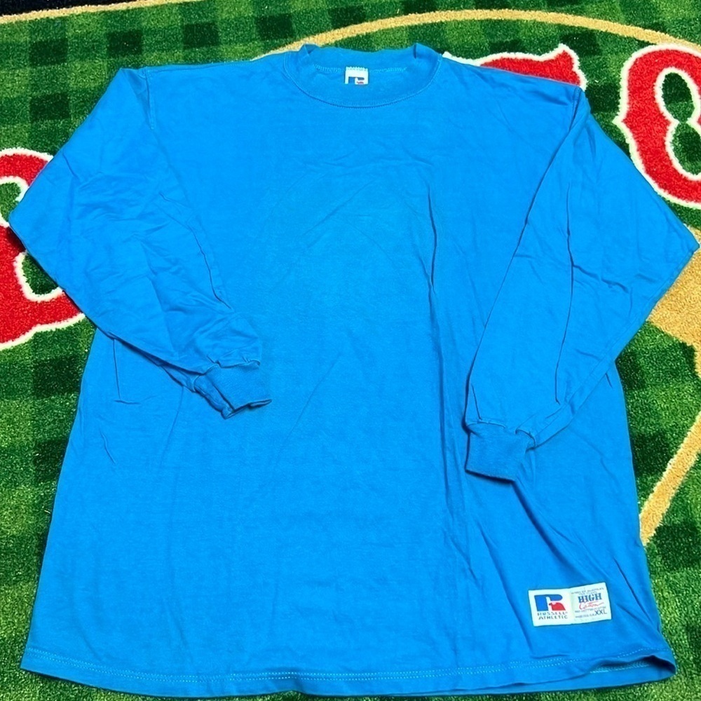 VINTAGE Russell Athletic Shirt Mens XXL Blue High Cotton  Made In USA 90s *